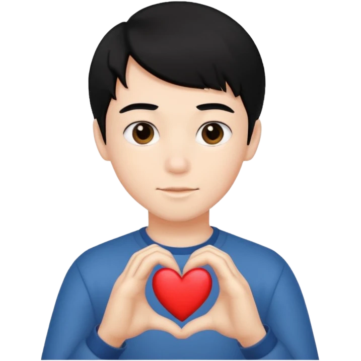 Un garçon beau qui fait un cœur avec des cheveux noir  emoji