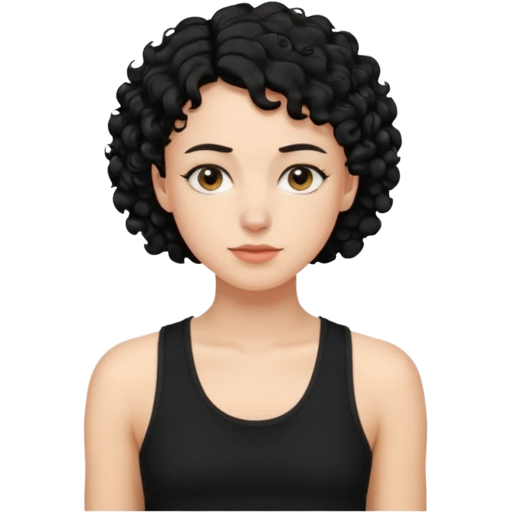 a white woman with short tomboy curly black hair wearing men's black tank top emoji