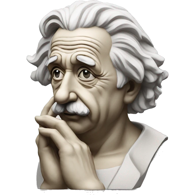 philosopher albert einstein statue with hand near his face emoji