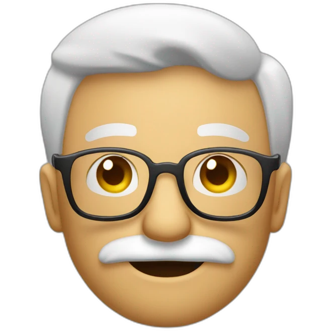 Emoticono Abuelo joven con pelo cano con gafas y bigote saludando emoji