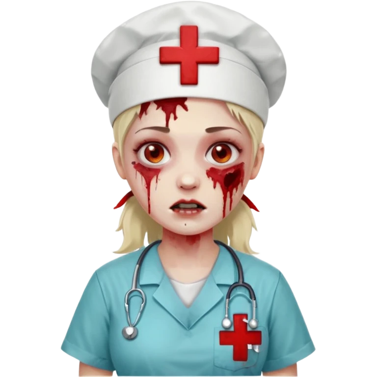Zombie nurse in scrubs, red cross hat emoji