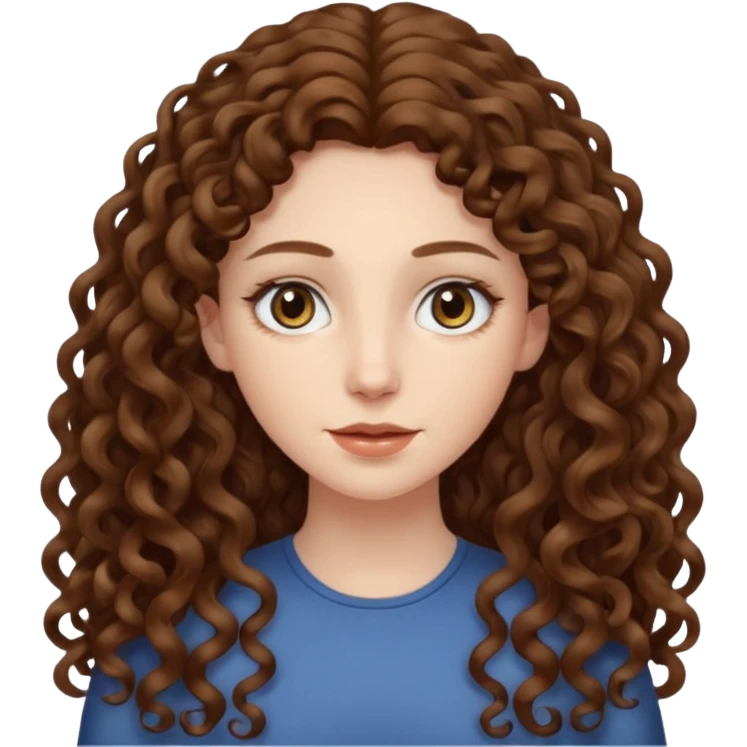 pale woman with brown curly very long hair, middle part emoji