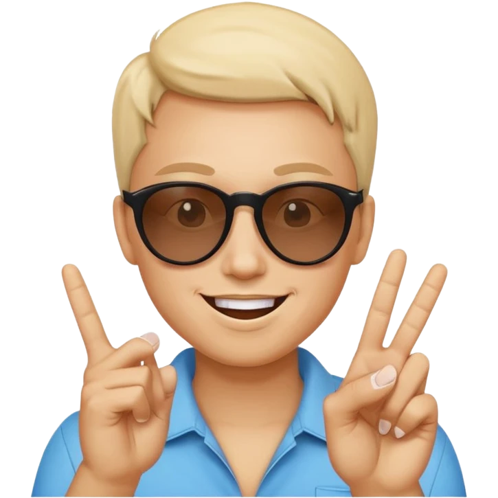 Smiley face with sunglasses and kissy face and peace sign fingers emoji