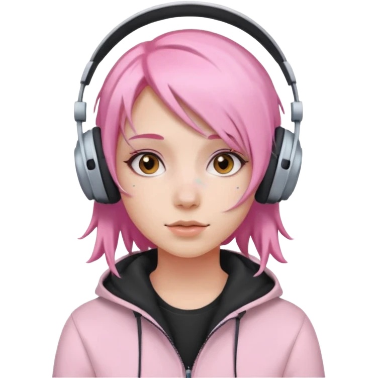 Girl with pastel pink hair and headphones emoji