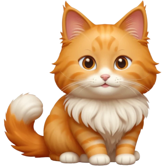 A 3D cartoon orange-ginger Ragdoll cat with gentle smile, fluffy tail, soft rim lighting, dreamy Memoji-style tone. emoji
