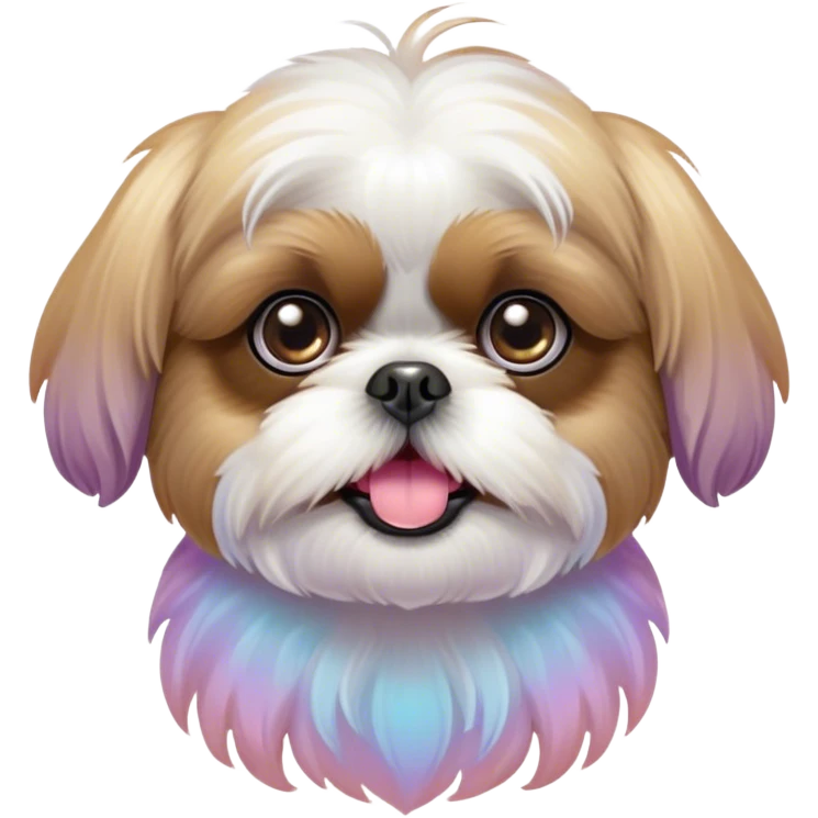 Cinematic Comical Shih Tzu Portrait Emoji, Head cocked with a hilariously exaggerated, shocked expression and twinkling, comically wide eyes, showcasing a fluffy, luxurious fur in soft pastel tones, simplified yet whimsically detailed, glowing with a playful, sassy radiance, high shine, exuding a humorous and cheeky charm, styled with a soft glowing outline, capturing the essence of a Shih Tzu that looks as if it could burst into a fit of playful antics at any moment! emoji