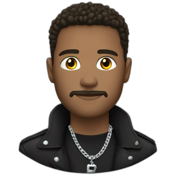 A white England big strong male wearing silver chain on a black jacket,black tshirt,style,handsome emoji