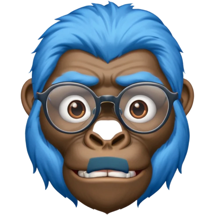 blue haired gorilla head with glasses, no text, facing slightly left emoji