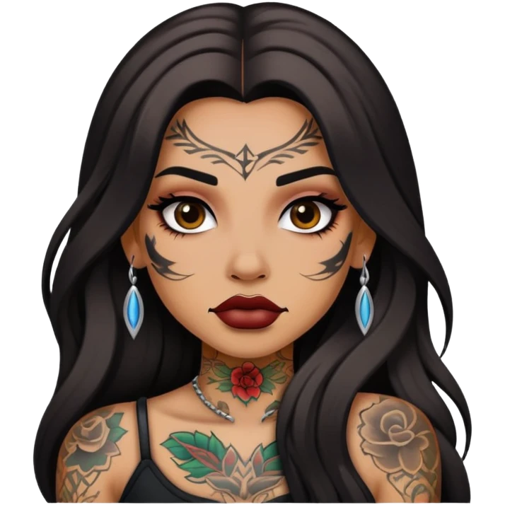 pretty tattoo long hair baddie with makeup emoji