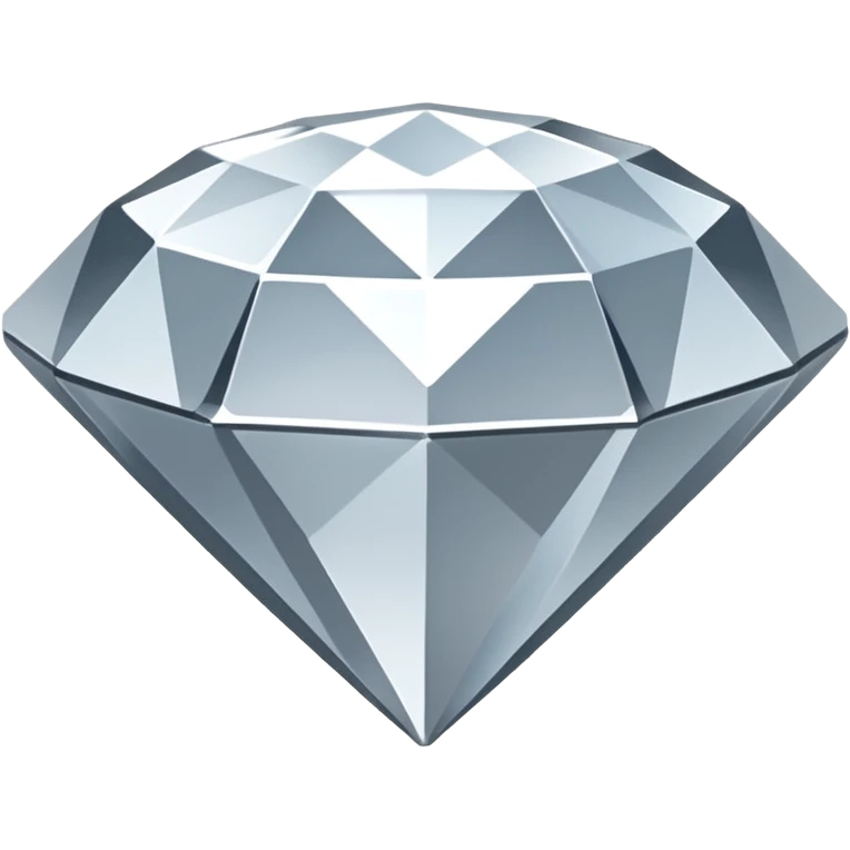 A faceted diamond emoji made of silver chrome, smooth reflective surfaces, soft metallic shine, minimalistic and clean design, iOS emoji style, centered on white background, soft studio lighting emoji