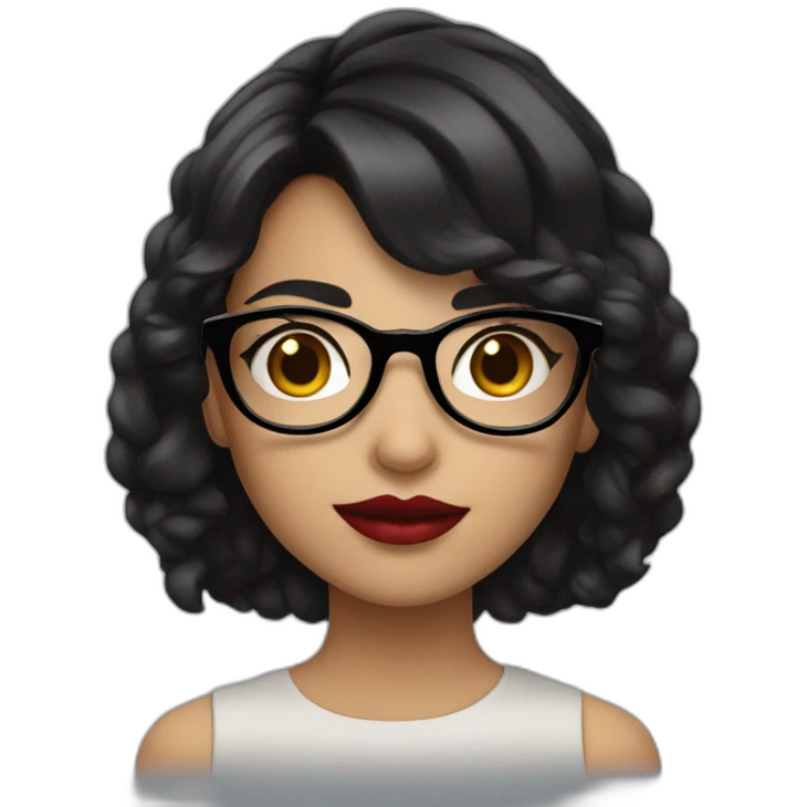 A girl with a dark hairstyle, red lipstick on her lips and glasses for vision emoji