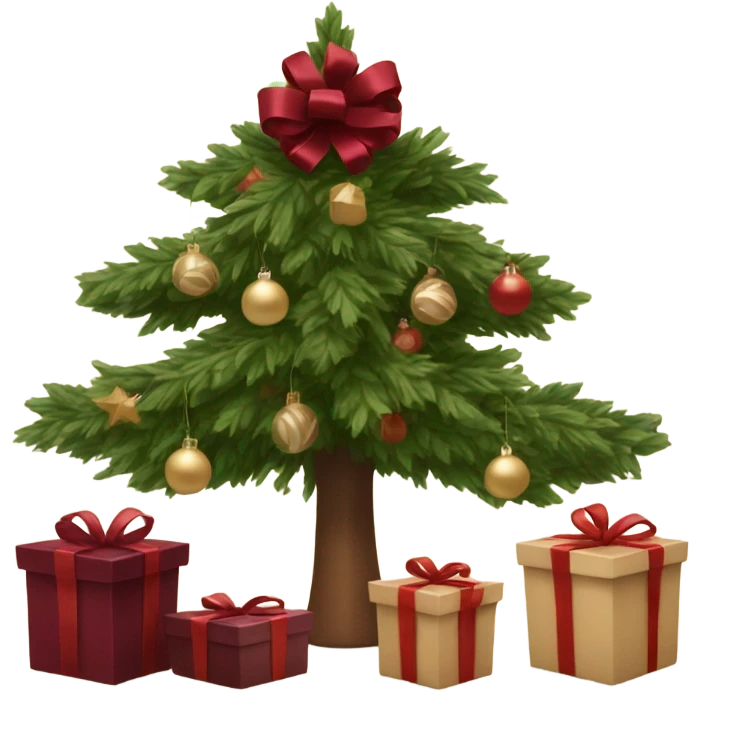 burgundy Christmas gifts under a beige tree emoji