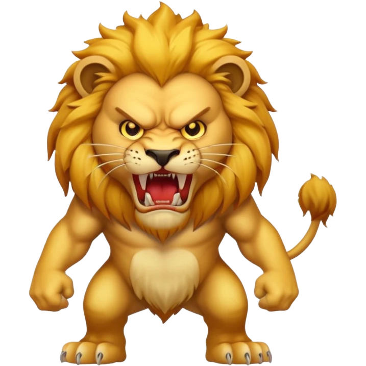 full body of angry lion with fangs, front face  emoji