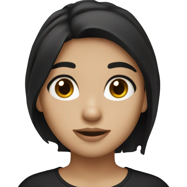 Black haired girl with white skin brown eyes and a black shirt on  emoji