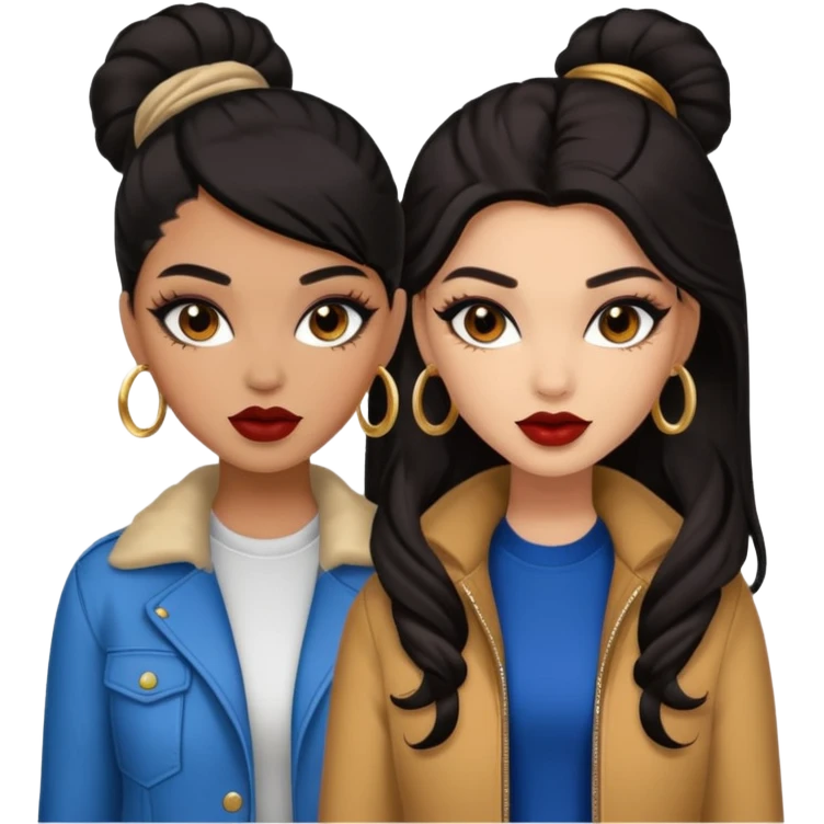 Boujy baddie best friends, trendy heavy makeup both dark hair one light skinned and one caramel skin  emoji