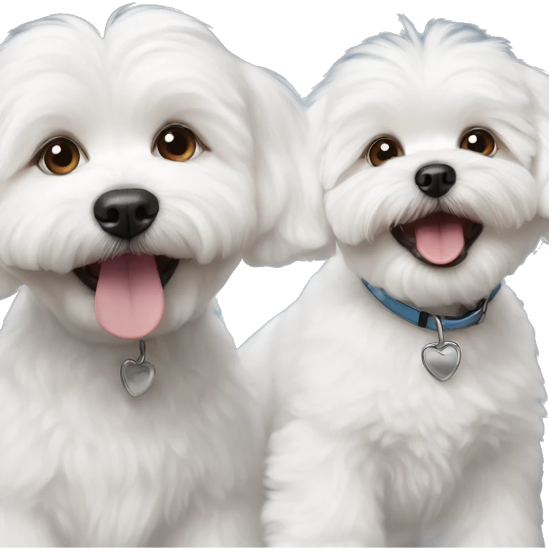 Happy face with 2 white bichon Maltese dogs  emoji