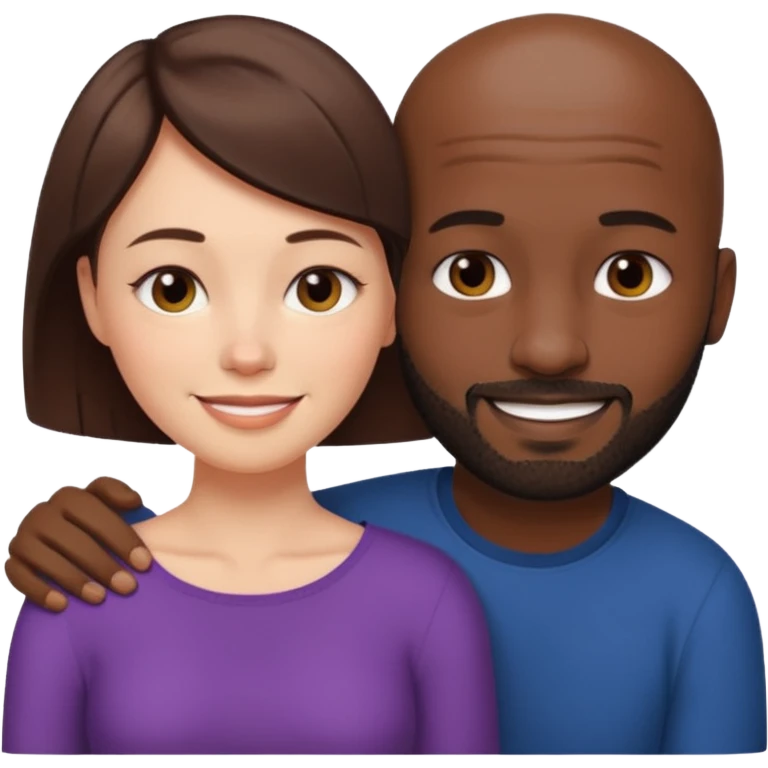 there is a white woman with short brown hair and a black man with no hair and a beard. The woman puts her head on the man's shoulder emoji