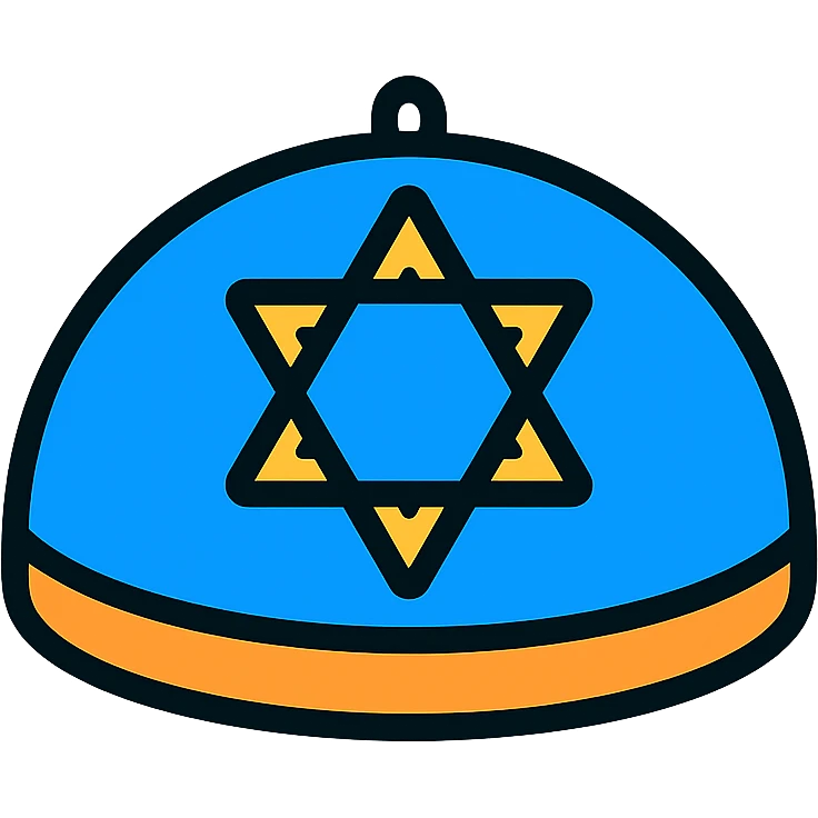 Jewish kippah with Star of David pattern, viewed from above, flat icon style emoji
