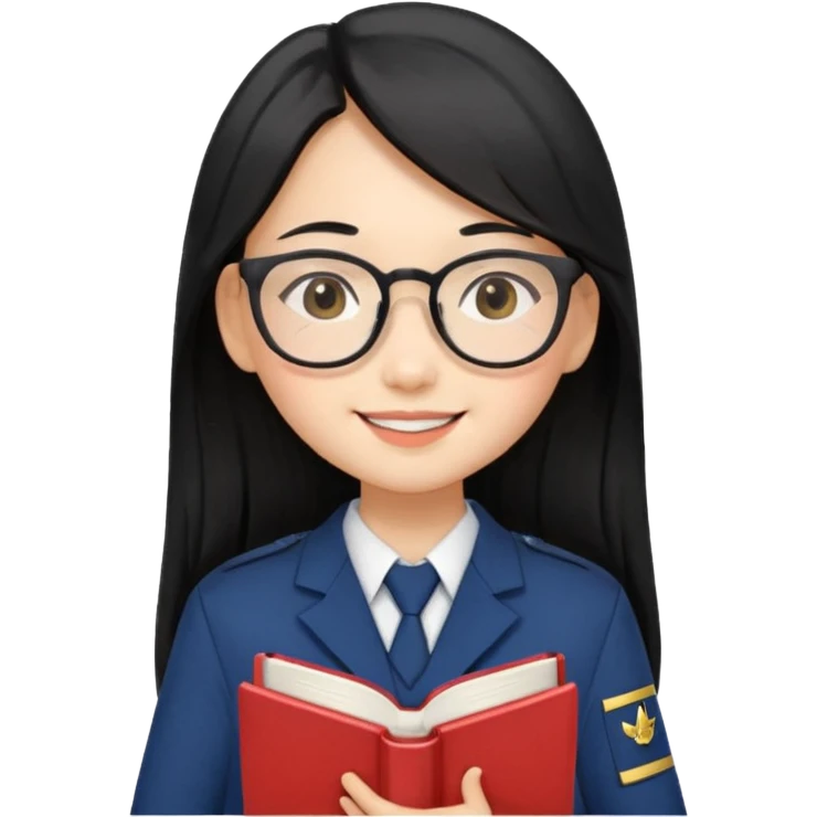 A student, asian girl, long black hair, wearing glasses, uniform, hold book in front of their chest emoji