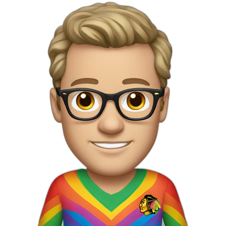 Jonathan Toews wearing glasses and rainbow clothes emoji