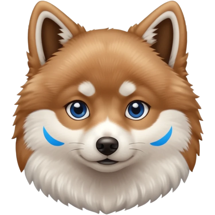 A Brown, light tan and white pomsky with one brown eye and one blue eye emoji