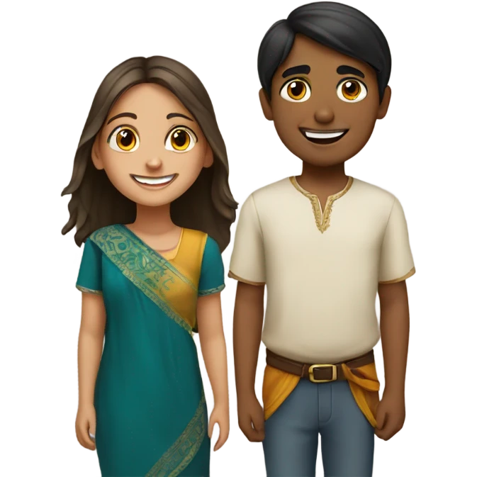 Spanish smiling girl with indian boy emoji