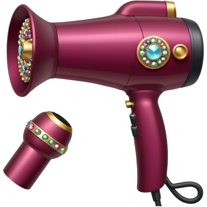 burgundy blow dryer with a ribbon covered in gems emoji