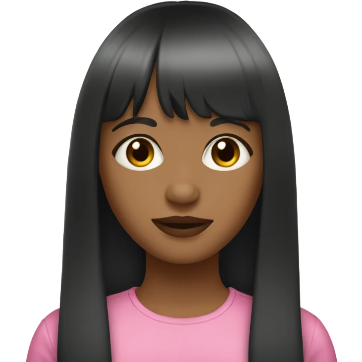 Girl with light skin black hair straight hair with curtain bangs emoji
