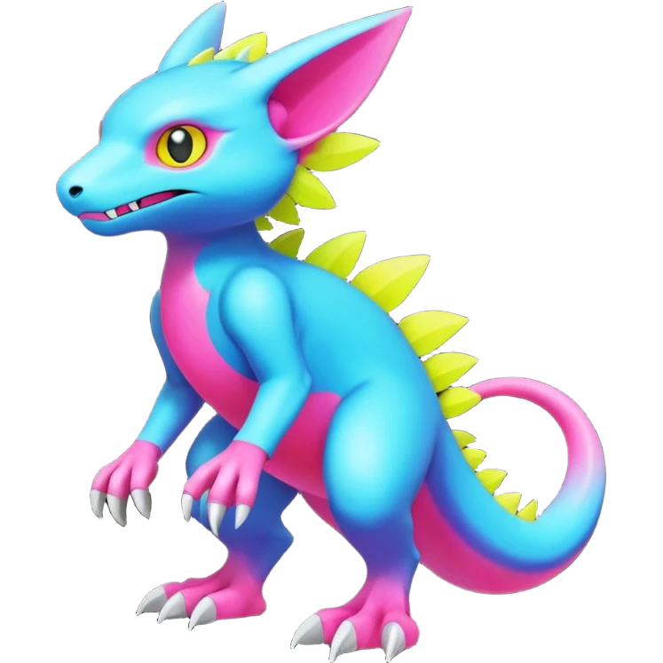 colorful neon-colored Fakémon-Digimon-Fionbri-Trico-creature (full body) emoji