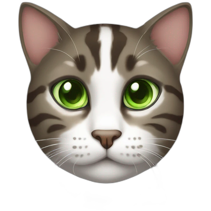 Dark Brown and white tabby cat with green eyes emoji