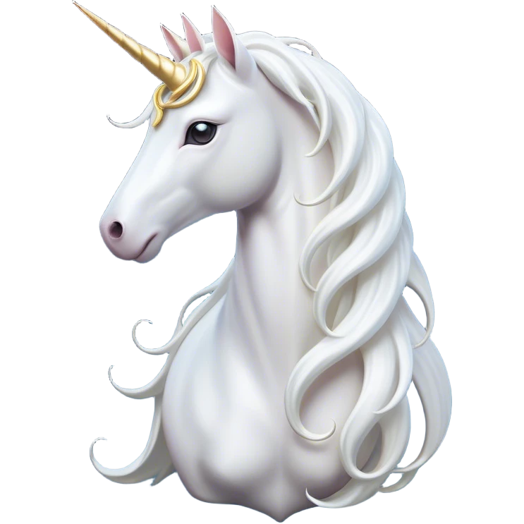 Cinematic Noble White Unicorn Portrait Emoji, Poised and regal, with a slender, ethereal form draped in a pristine white color, a flowing mane and tail, and a glistening, spiraled horn that radiates pure light, Simplified yet sharp and sophisticated features, highly detailed, glowing with a soft, iridescent luminescence, high shine, intelligent and transcendent, stylized with an air of mythical enchantment, focused and serene, soft glowing outline, capturing the essence of a watchful and confident white unicorn that appears ready to prance out of the screen with magical grace! emoji