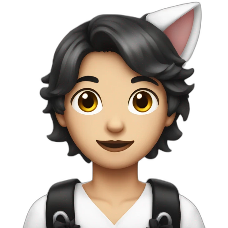 Boy with a french maid outfit and cat ears on his head emoji