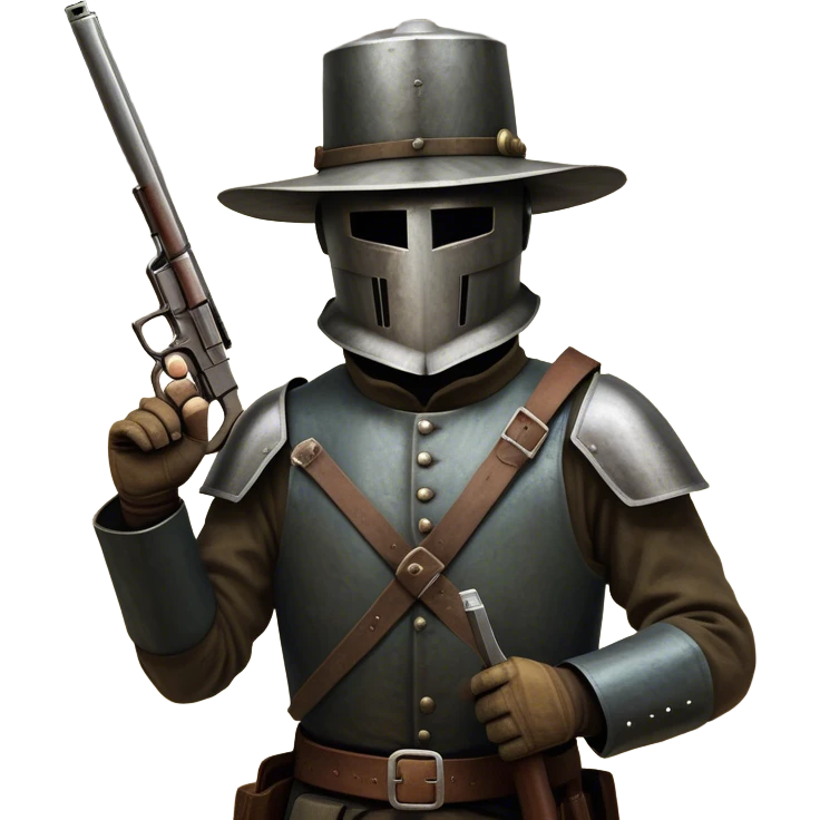 Cinematic Realistic Ned Kelly Portrait Emoji, depicted as the legendary Australian bushranger in his iconic homemade iron helmet and armor, gripping a revolver with a defiant stance. The scene is rendered with gritty textures and dramatic, shadowed lighting, evoking the lawless frontier and his rebellious, fearless legacy. emoji
