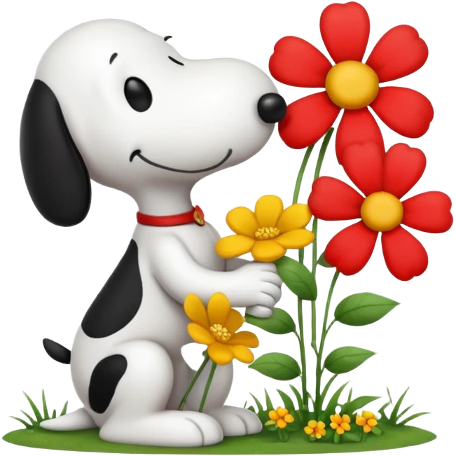 snoopy kissing flowers emoji