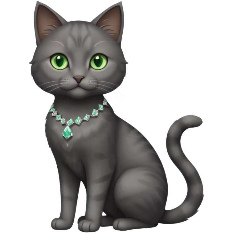 full body view of beautiful female dark grey cat with green eyes, white toes and white diamond on chest emoji