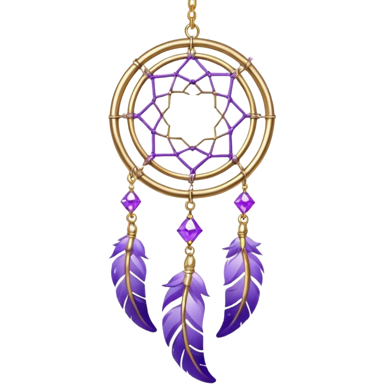 Aesthetic shiny sparkly violet crescent hanging from gold chain dreamcatcher-suncatcher hanging lilac crystals decoration  emoji