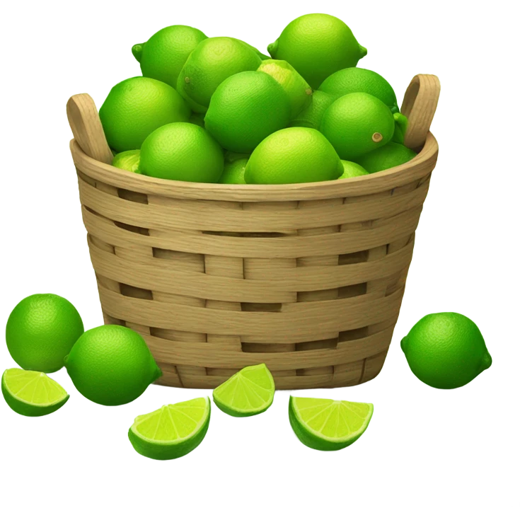 Limes falling out of a wooden basket. Make the limes fall emoji