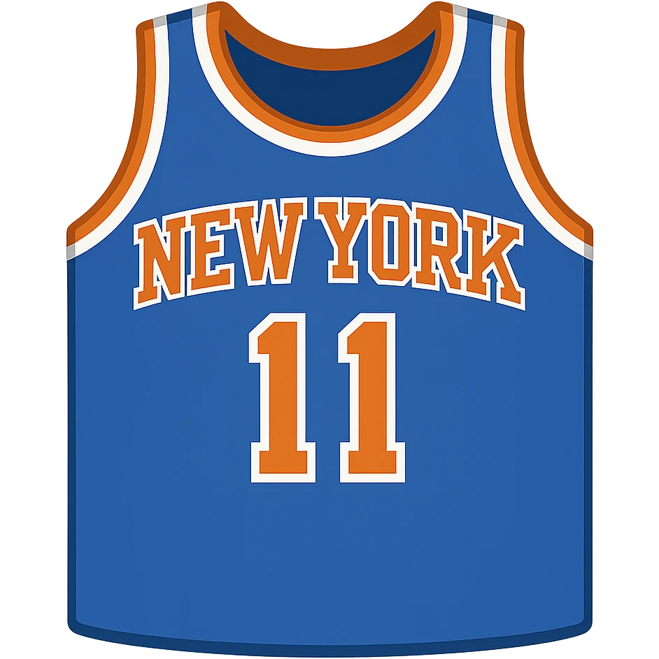 new york knicks basketball jersey featuring the number 11, twitter emoji style emoji