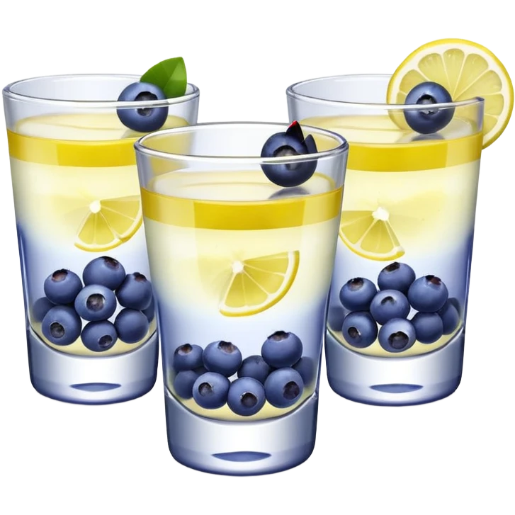 Four shot glasses with blueberry lemon drop in them  emoji