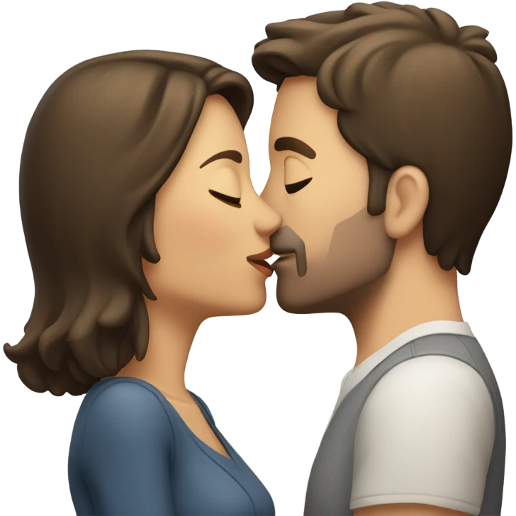 two  brunette heterosexual caucasians kissing  emoji