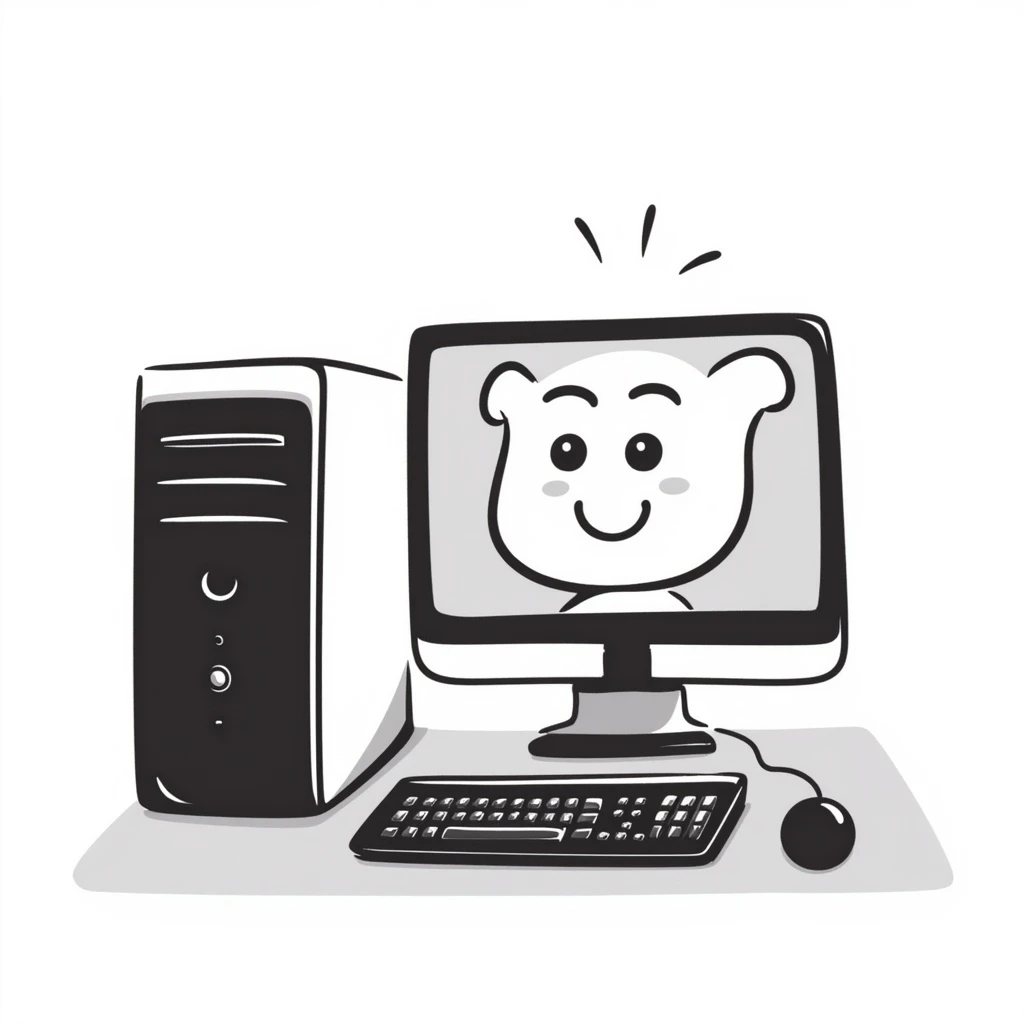 desktop PC, hand drawn doodle style emoji