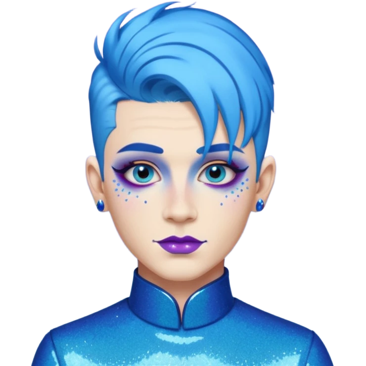 blue hair drag king fabulous makeup with glitter emoji