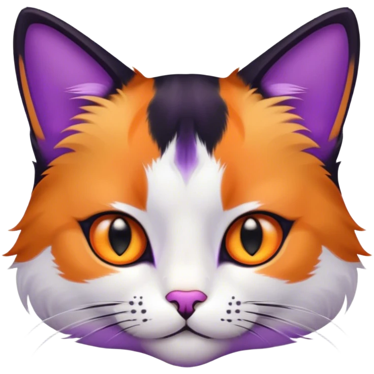 Cat tricolor with a black spot in her face and a violet collar emoji