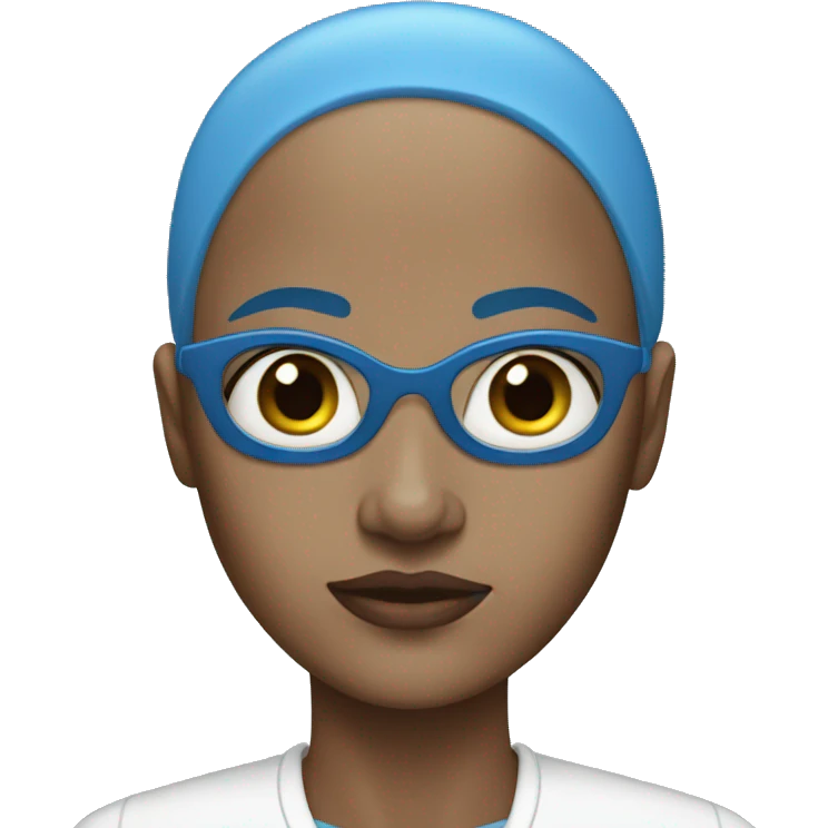 bald woman with a blue skin emoji