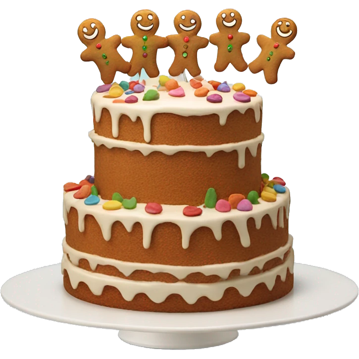 A cake with 5 gingerbread men on the top emoji
