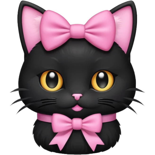 a black cat with a white belly wearing a pink bow  emoji