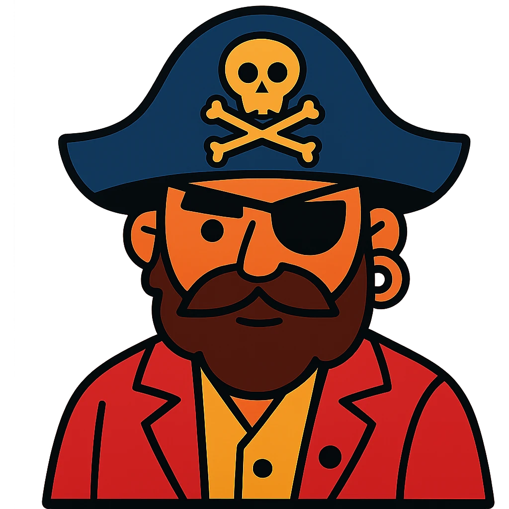 cartoonish pirate with eyepatch and hat emoji