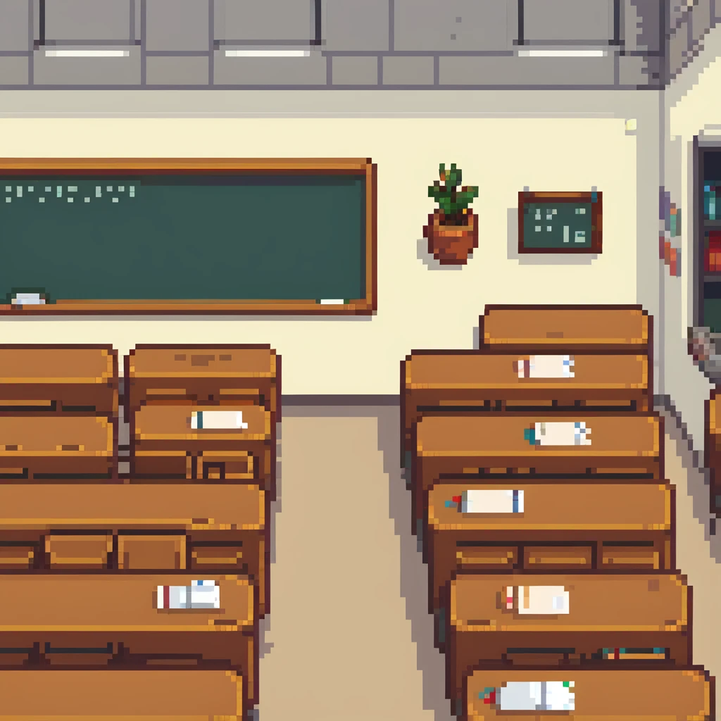 classroom scene with many students and a teacher in pixel art style emoji