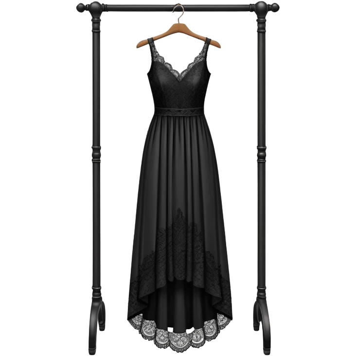 clothing rack with an elegant black dress hanging on it emoji