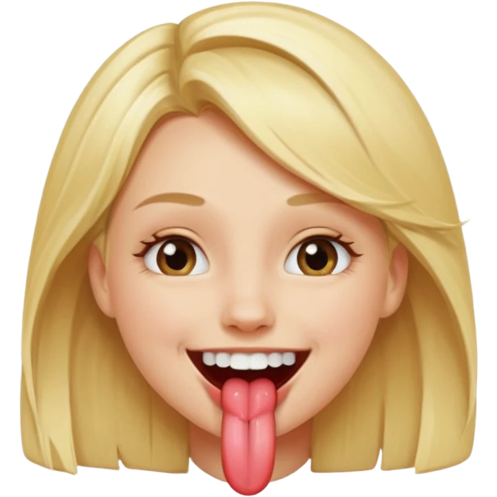 make a blonde girl smiling while her tounge is covering her top front teeth emoji